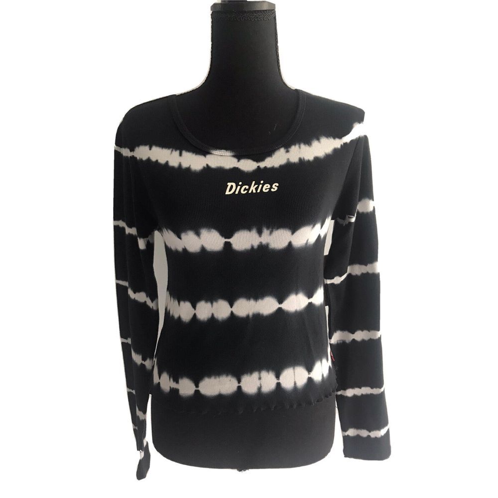 Dickies Juniors' Long-Sleeve Tie-Dyed T-Shirt - Black/White Stripes - Size L - Picture 2 of 7